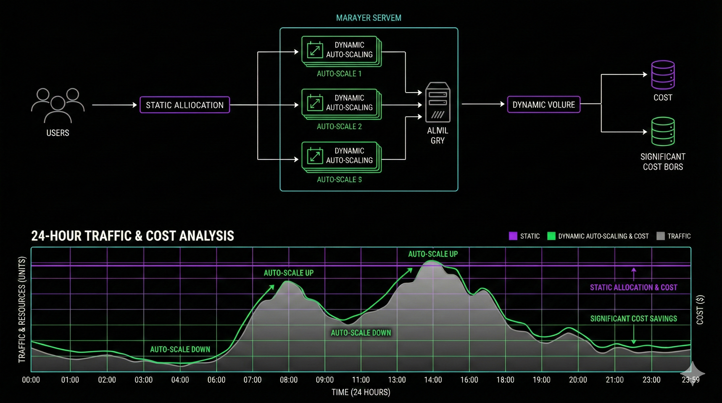 Auto-scaling Traffic vs Cost Diagram